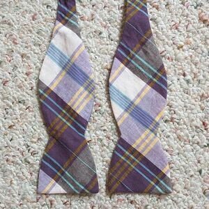 Beau Ties Ltd of Vermont Bow Tie Hand Sewn Purple Yellow Plaid Cotton Adjustable